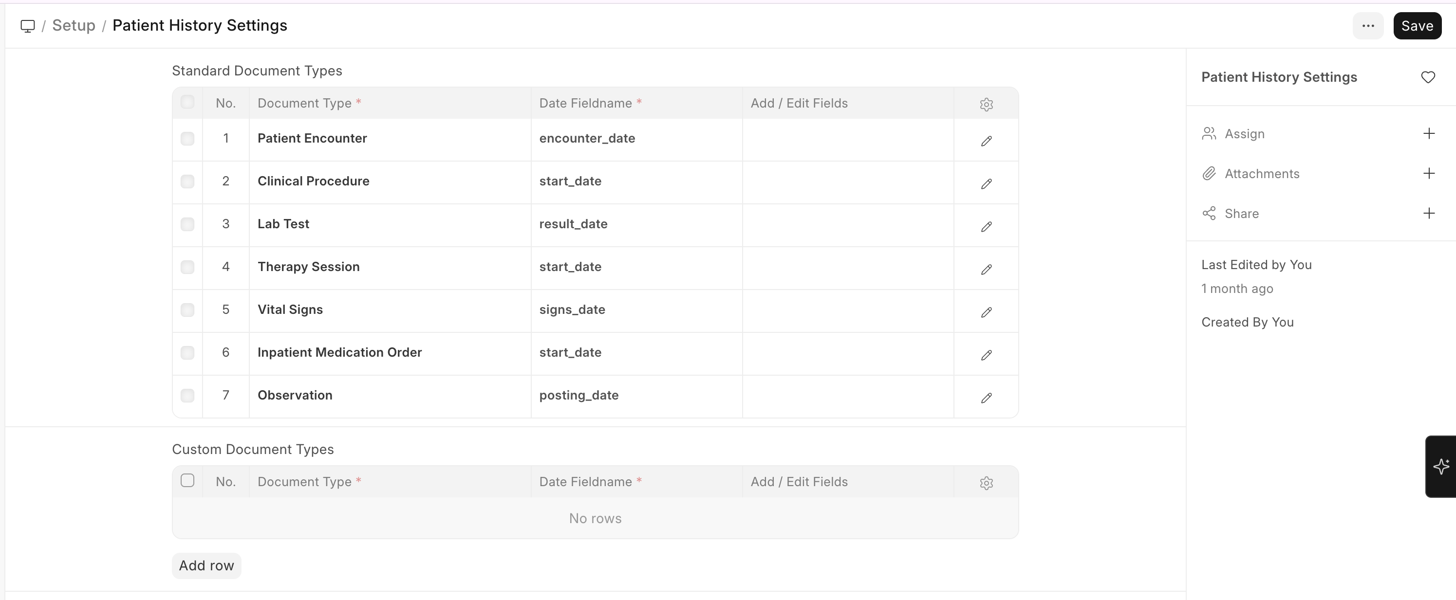 Patient History Settings