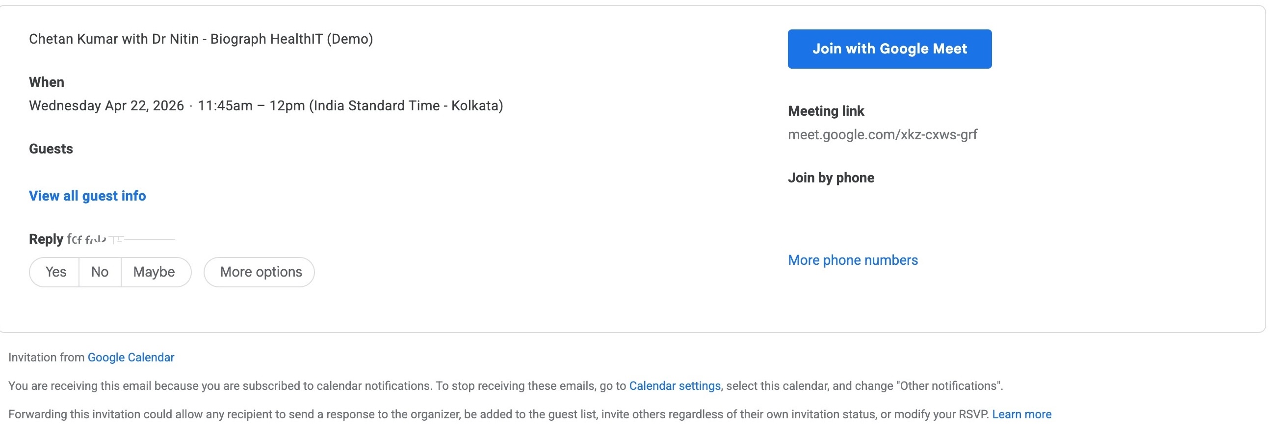 Email Notification with Meeting Link